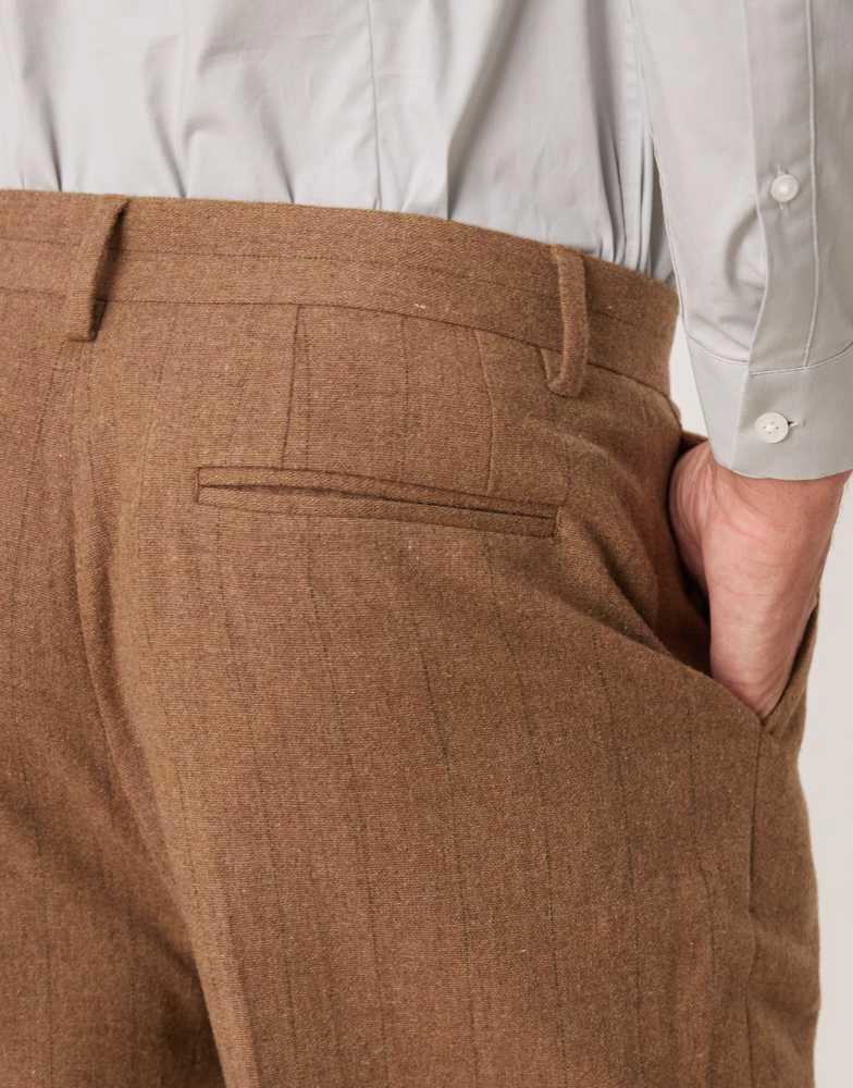 ASOS ASOS DESIGN smart wide leg wool mix pinstripe trouser in brown 4