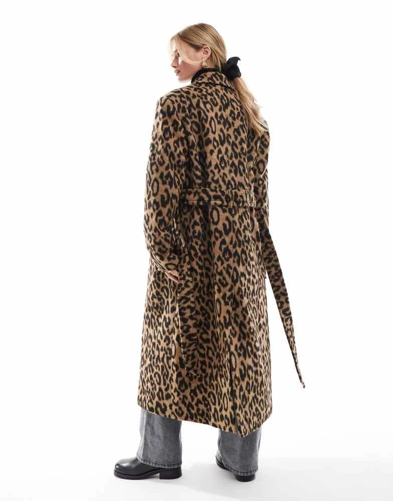 Miss Selfridge Miss Selfridge belted wrap formal coat in leopard print 3