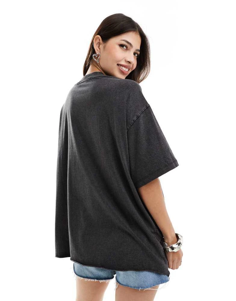 ASOS ASOS DESIGN oversized t-shirt with corset applique graphic in washed charcoal 2