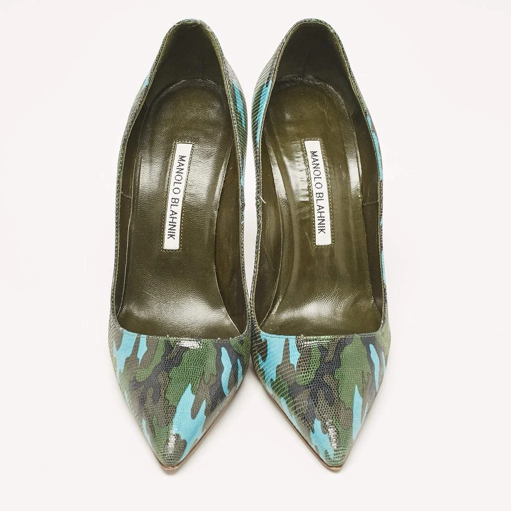 Manolo Blahnik Manolo Blahnik Tricolor Camouflage Print Embossed Lizard Pointed Toe Pumps Size 38 3