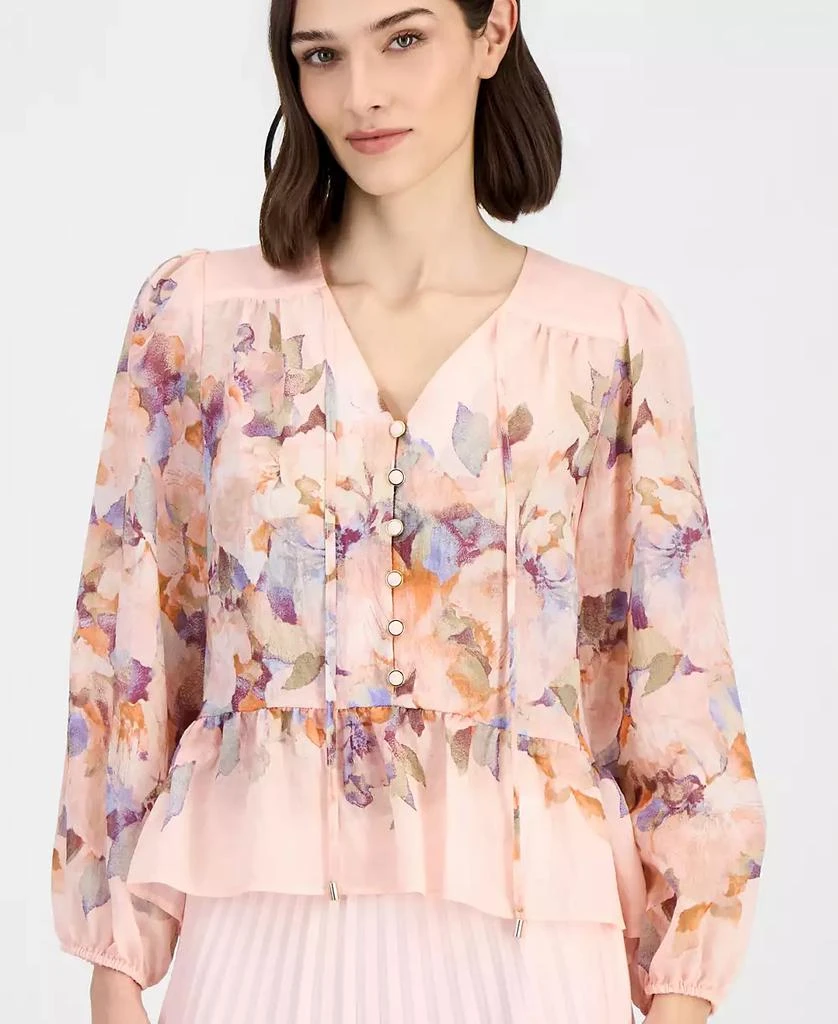 Tahari Women
s Printed Chiffon Peplum Blouse