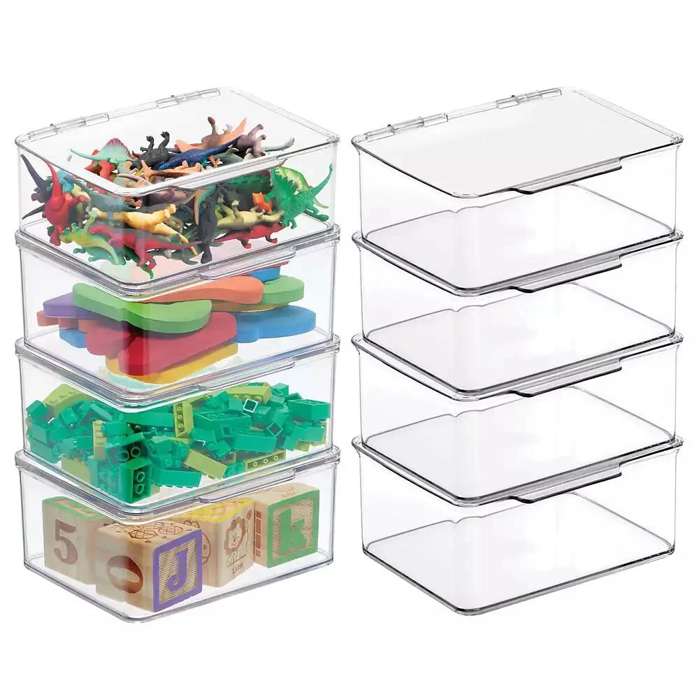 mDesign Plastic Storage Organizer Box with Hinge Lid, 8-Pack