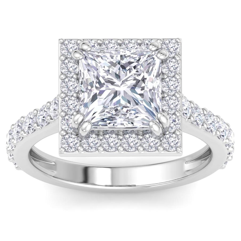 SSELECTS 4 Carat Princess Cut Lab Grown Diamond Halo Engagement Ring In 14K White Gold G-H, Vs2