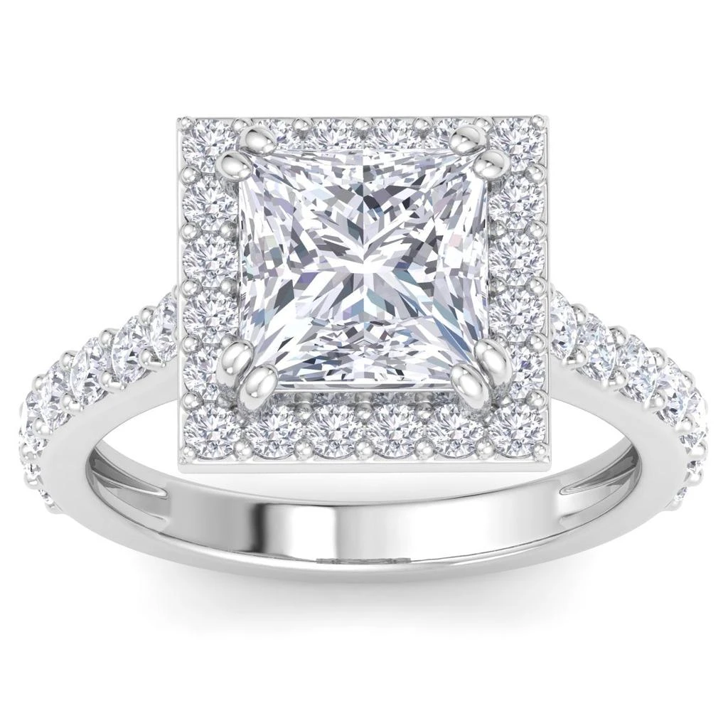 SSELECTS 4 Carat Princess Cut Lab Grown Diamond Halo Engagement Ring In 14K White Gold G-H, Vs2 1