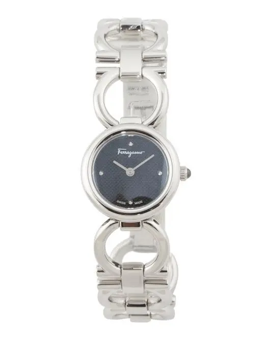 Salvatore Ferragamo Women's Made In Switzerland Silver Double Gancini Bracelet Watch