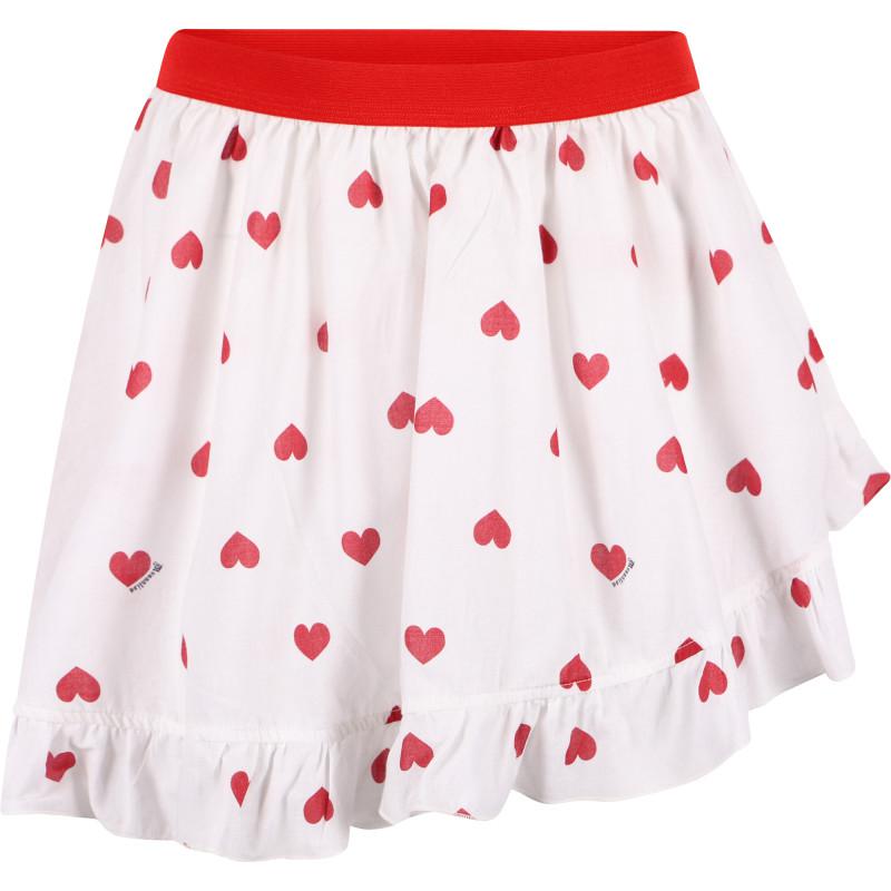 Monnalisa Elastic waist love hearts asymmetric ruffled skirt in white and red