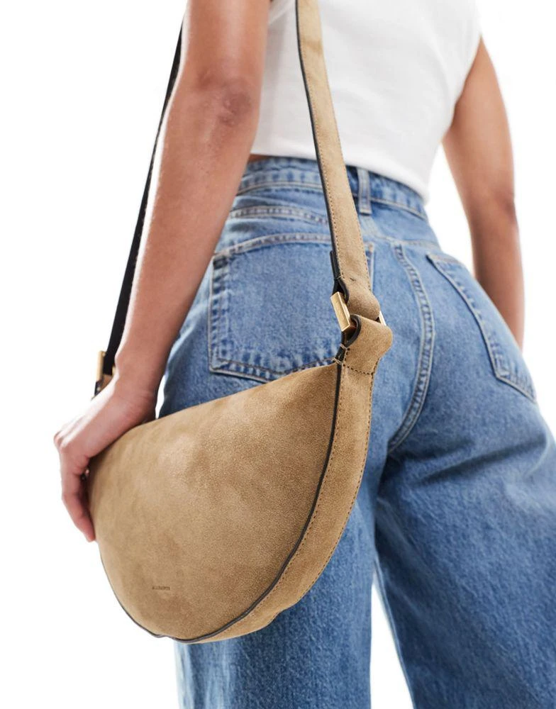 ALL SAINTS AllSaints suede half moon crossbody bag in light brown 4