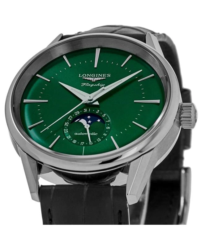 Longines Longines Flagship Heritage Moonphase Automatic Green Dial Leather Strap Men's Watch L4.815.4.02.2 2