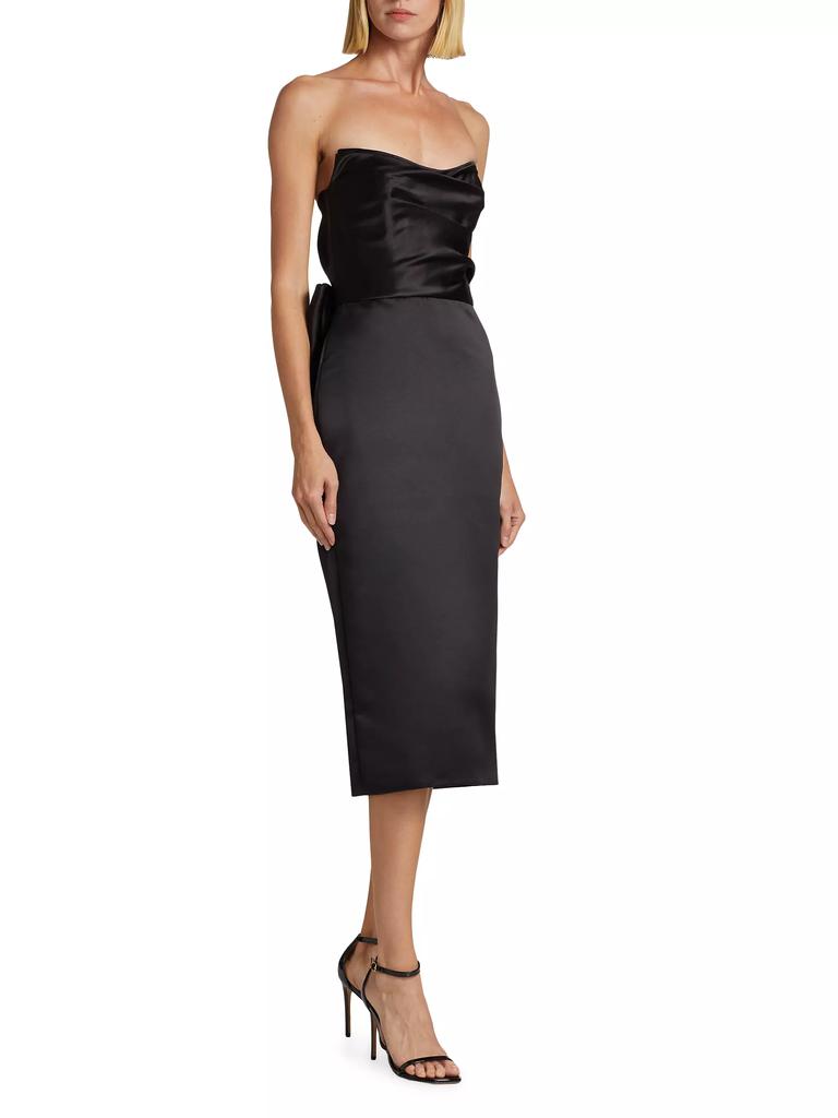 Amsale Duchess Satin Bow-Back Midi-Dress