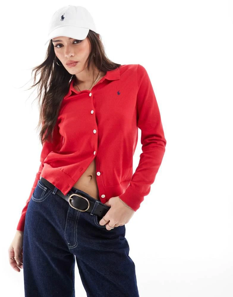 Ralph Lauren Polo Ralph Lauren collared button front cardigan with logo in red 4
