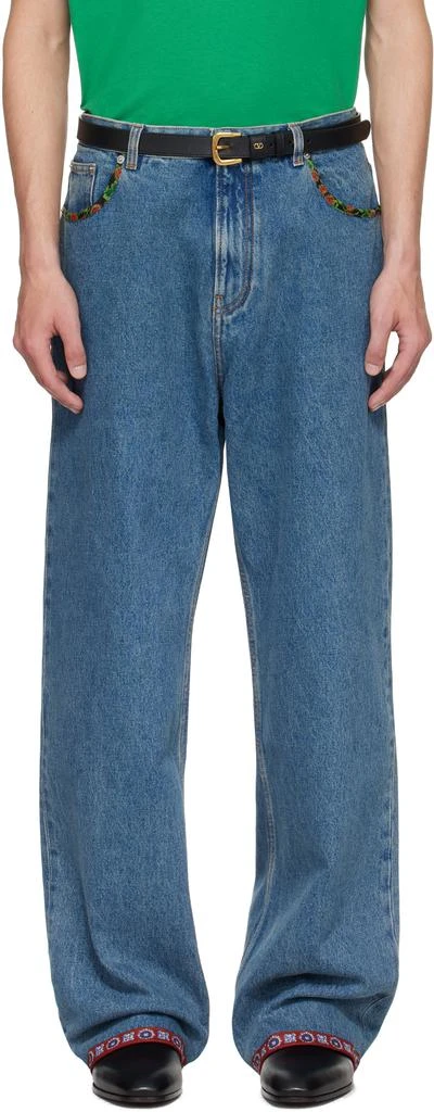 Valentino Blue Printed Border Jeans 1