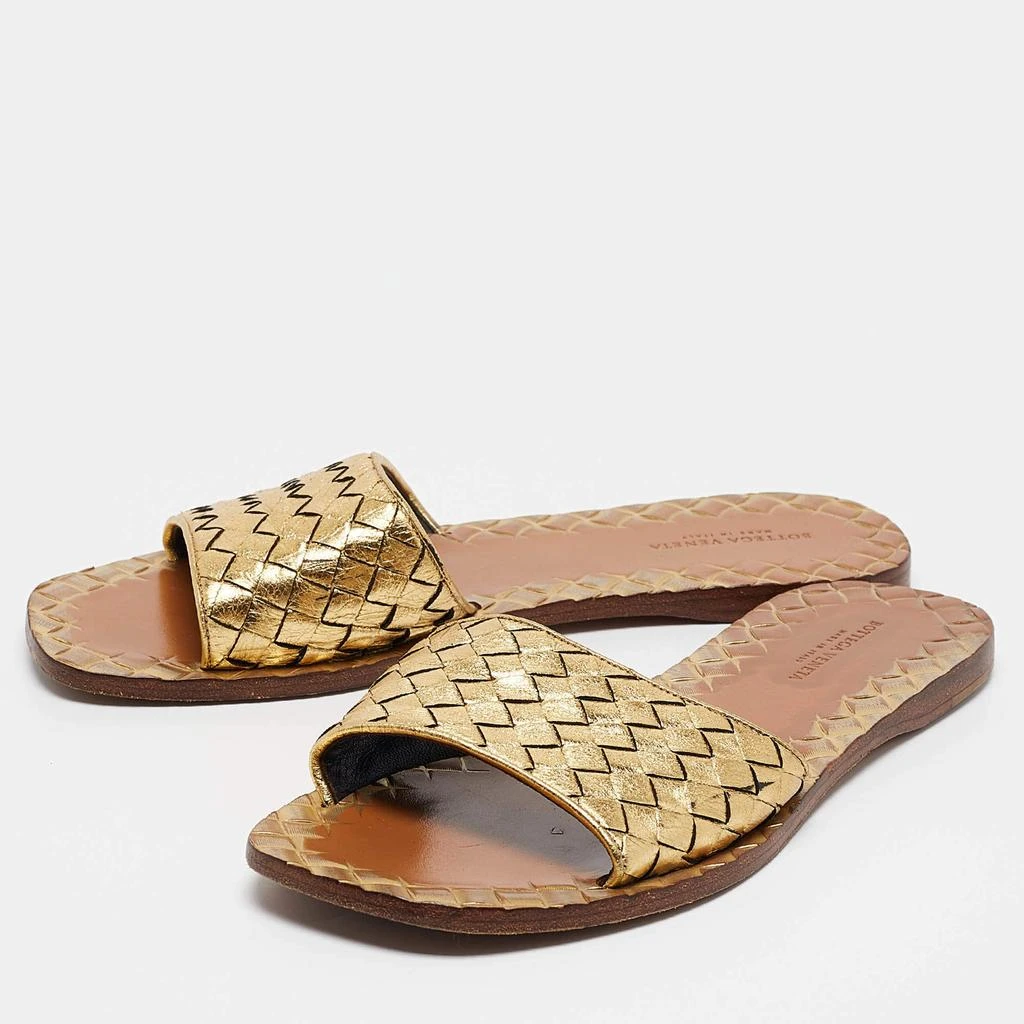 Bottega Veneta Bottega Veneta Gold Leather Intrecciato Flat Slides Size 36.5 2