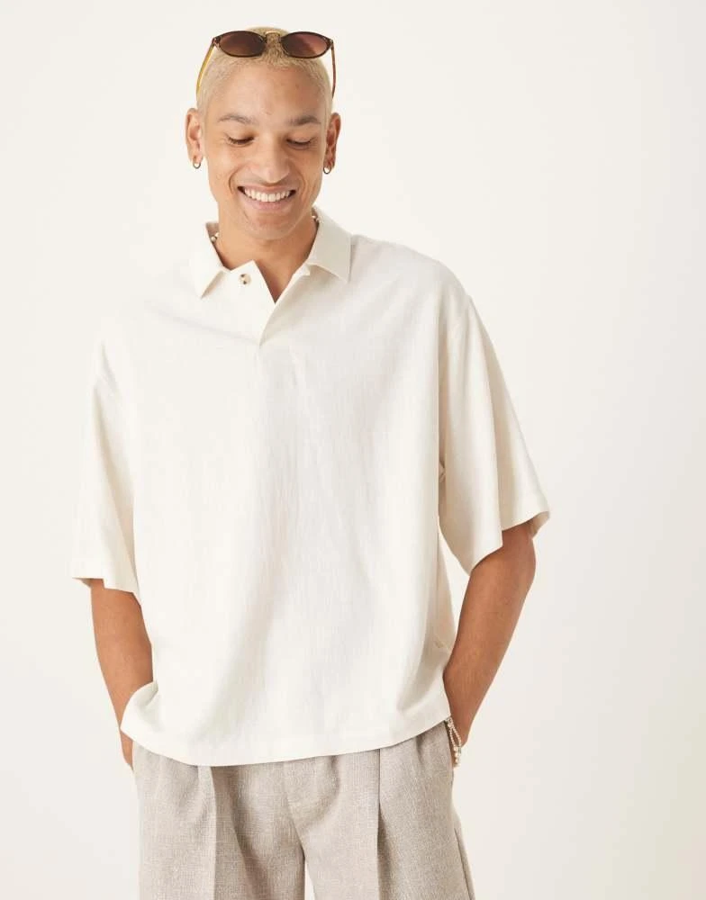 ASOS ASOS DESIGN boxy oversized overhead linen blend shirt in white 1