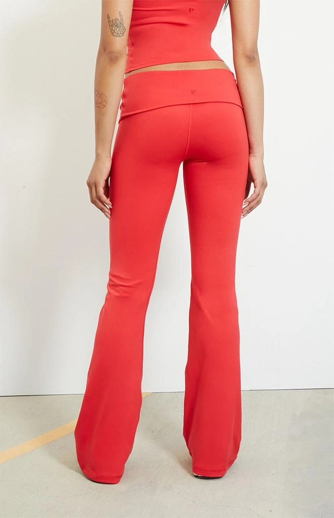PAC 1980 PAC WHISPER Active Red Fold-Over Waistband Flare Yoga Pants 4