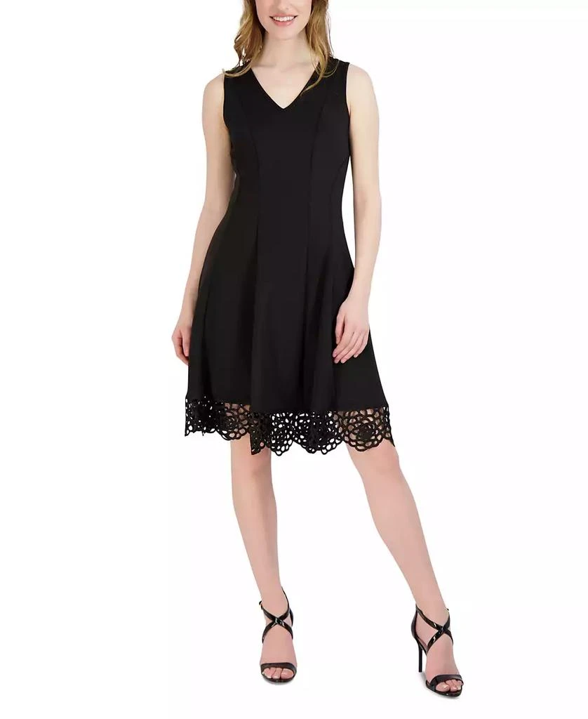 Donna Ricco Donna Rico Women's Sleeveless Lace-Hem Knit Dress 1
