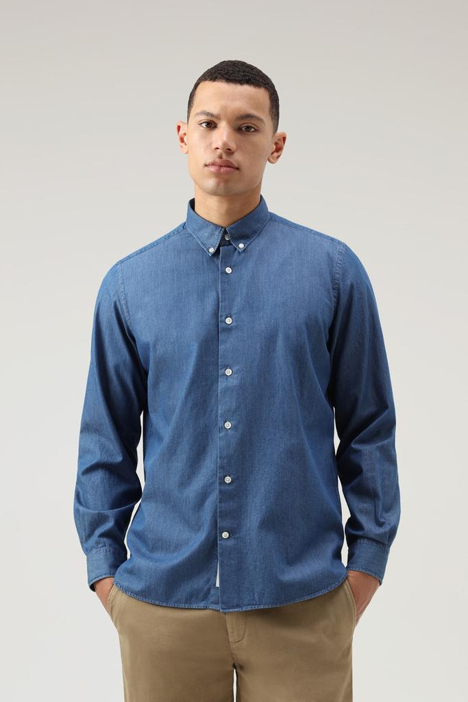 Woolrich Chambray Shirt in Pure Cotton - Men - Blue