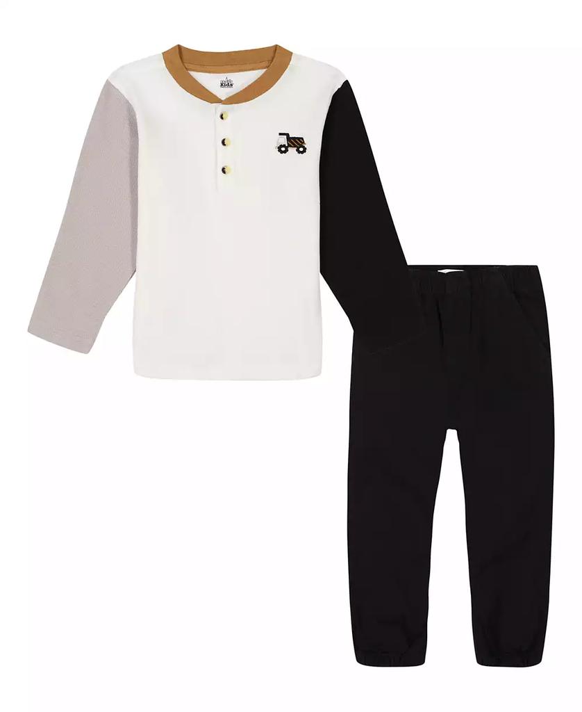 KIDS HEADQUARTERS Baby Boys Long Sleeve Colorblock Thermal Henley and Joggers, 2 Pc Set