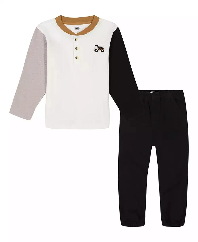 KIDS HEADQUARTERS Baby Boys Long Sleeve Colorblock Thermal Henley and Joggers, 2 Pc Set 1