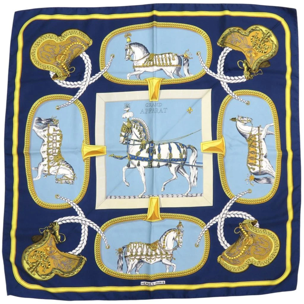 Hermes gold blue Navy Silk Scarf (Pre-Owned)