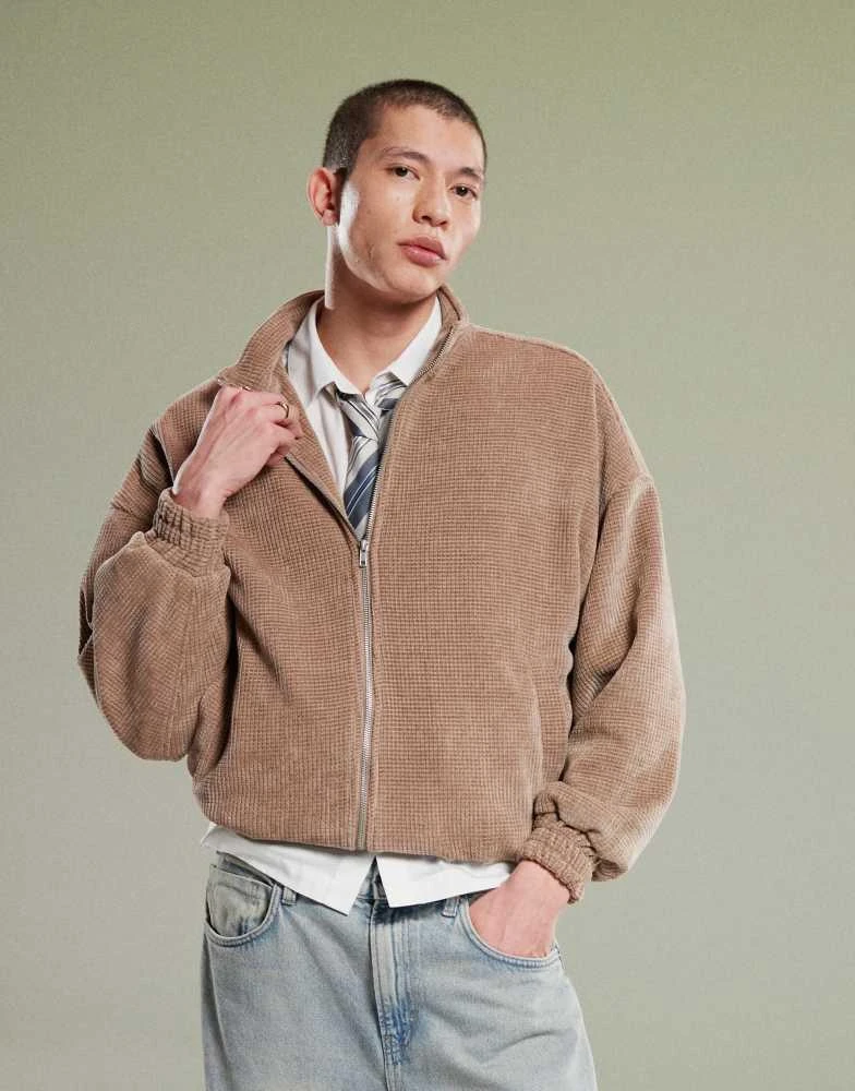 ASOS ASOS DESIGN oversized waffle funnel neck jacket in brown 1