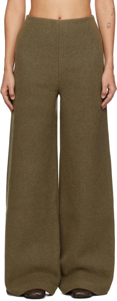 Róhe Khaki Palazzo Wool Trousers 1