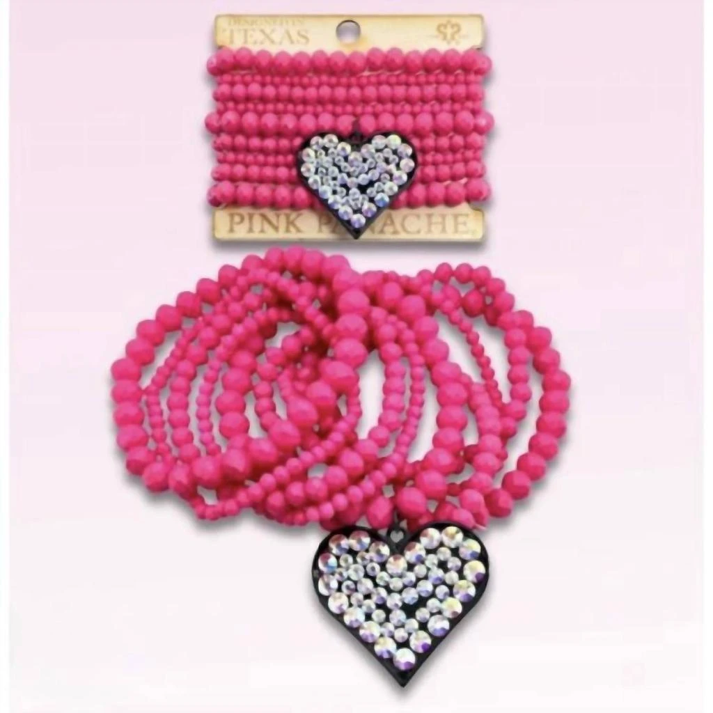 Pink Panache Pink Panache - Women
s Beaded With Rhinestone Heart Charm Bracelet Set