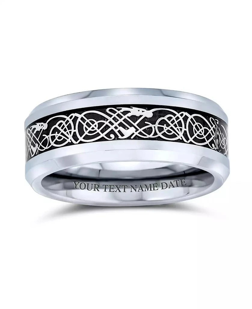 Bling Jewelry Two-Tone Celtic Dragon Knot Carbon Fiber Inlay Band Ring 8MM Titanium 5