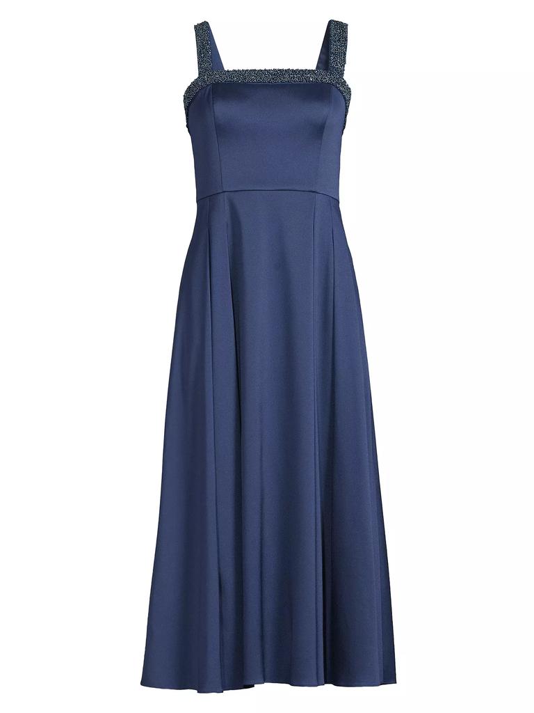 Aidan Mattox Satin Embellished Neck Midi-Dress