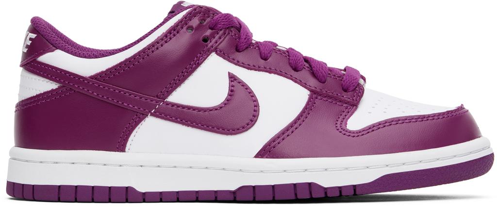 NIKE Big Kids White & Purple Dunk Low Sneakers
