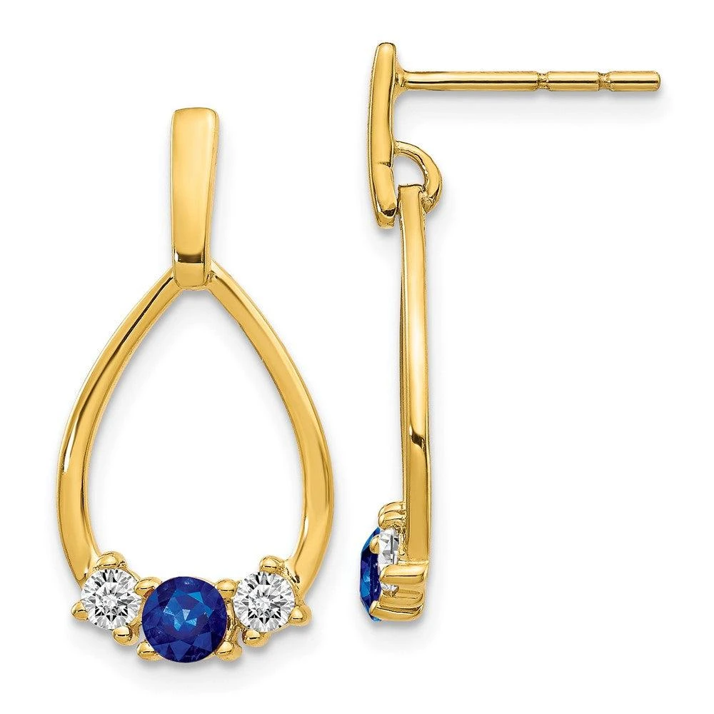 Diamond2Deal 14k Yellow Gold  Blue and White Sapphire Dangle Earrings