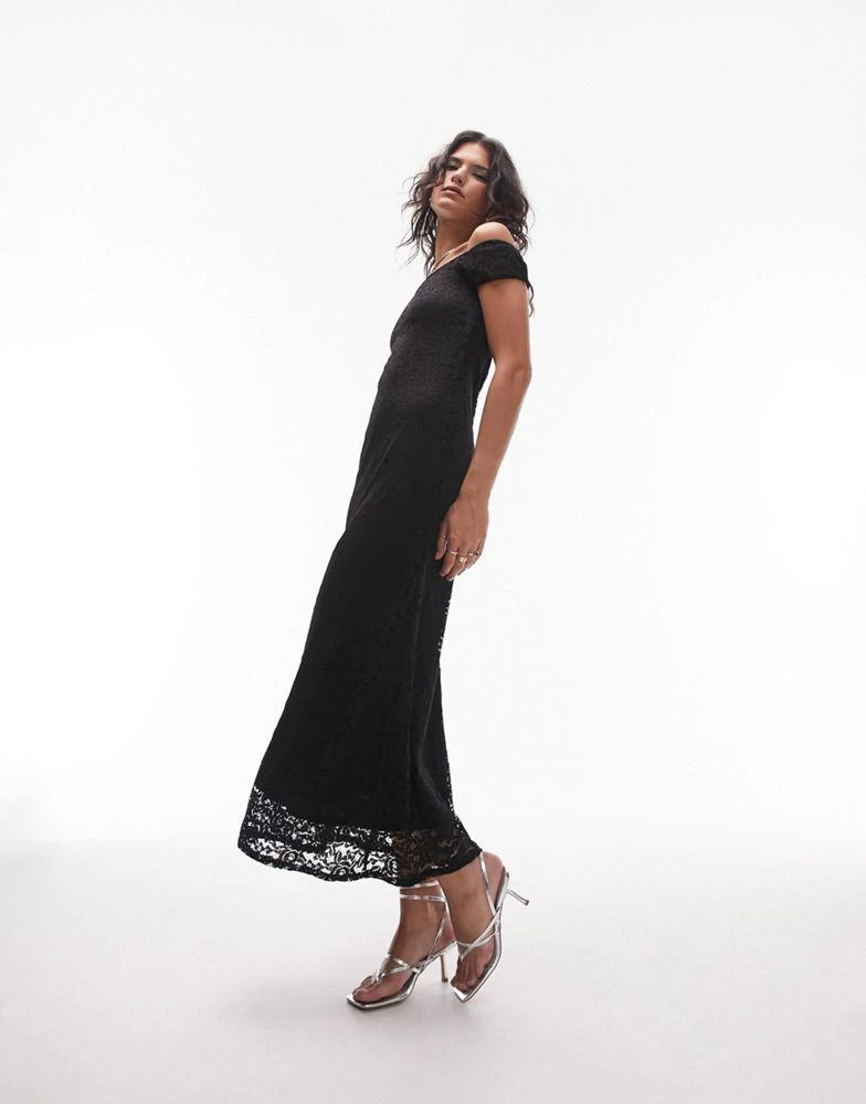 Topshop Topshop bardot lace maxi dress in black 4