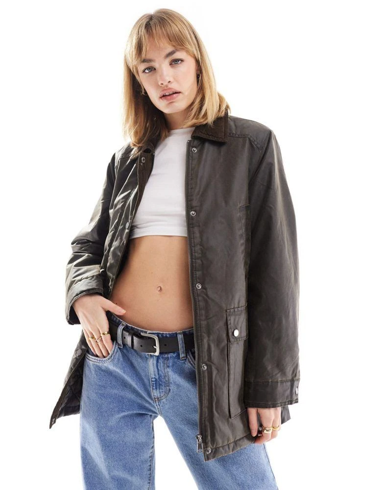 ONLY ONLY parka jacket with contrast collar in washed black 4