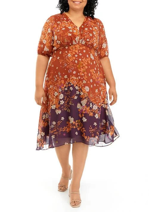 Maison Tara Tara Plus Size Elbow Sleeve Floral Chiffon Dress 1