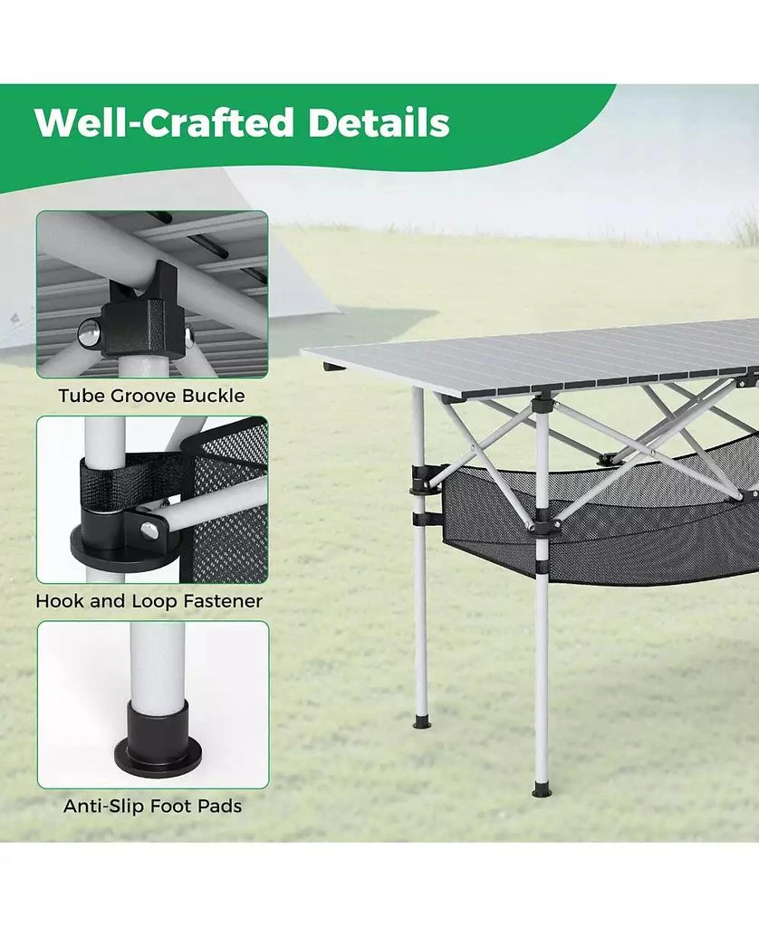 Mecale Portable Camping Table with Roll-Up Tabletop and Mesh Basket, Patio Outdoor Use 6