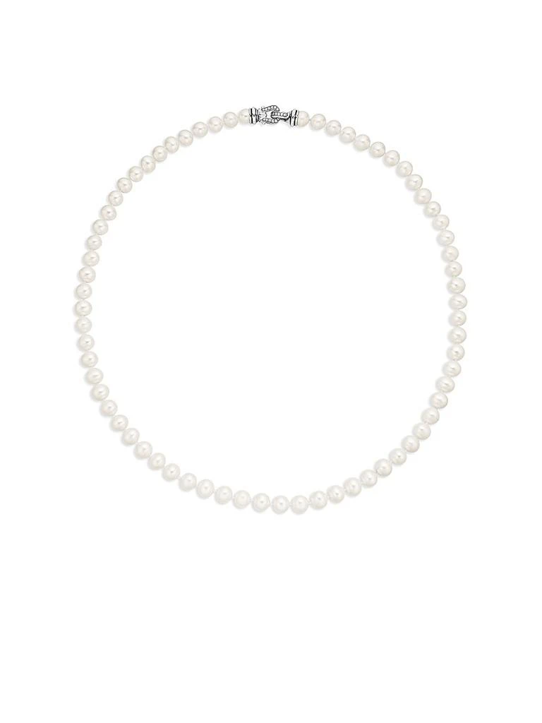 David Yurman Sterling Silver & White Cultured Freshwater Pearl Necklace With Diamonds 3