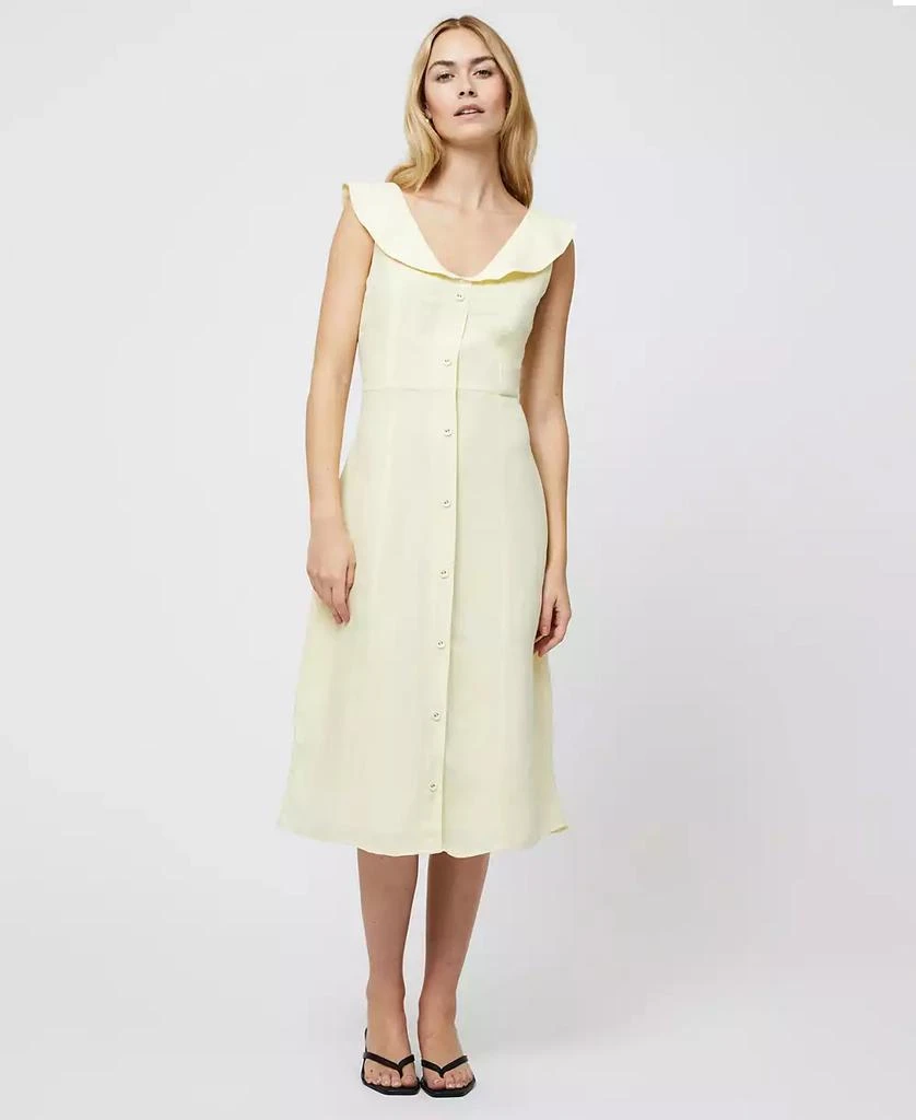 French Connection Women's Birdie Butter Yellow Linen Collared Midi Dress 1