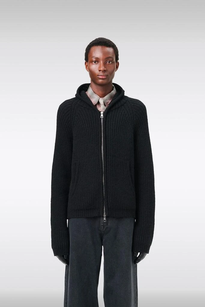 Our Legacy Level Hood Black rib knitted hooded cardigan with zip 2