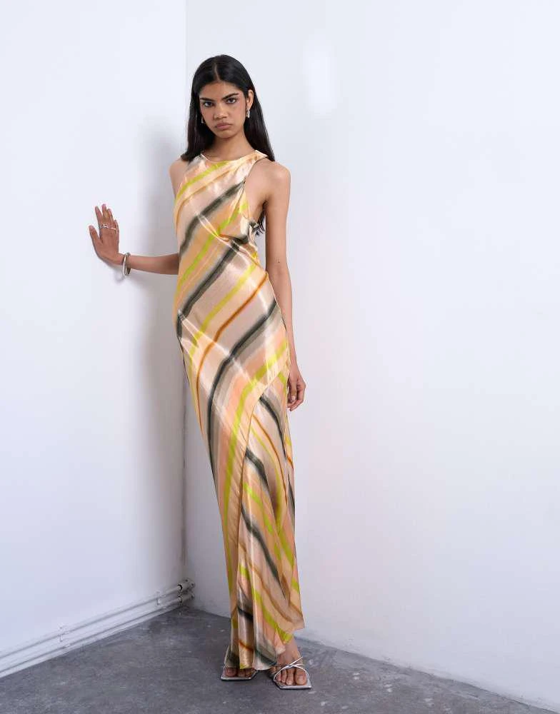 knee length dresses for ladies Rent Topshop Ombre Plisse Stripe Jersey Midi Dress In Multi