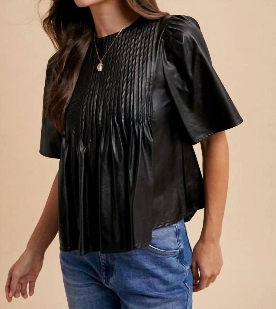 AnnieWear Anniewear - Leather PinTuck Detail Blouse 2