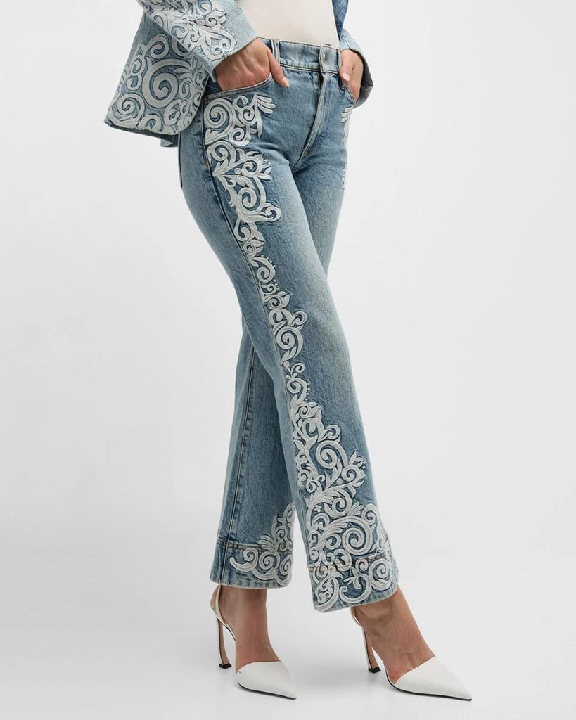 Alice + Olivia Beautiful Embroidered Cropped Bootcut Jeans 7