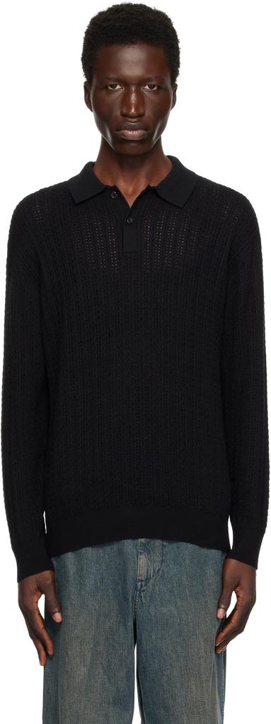 BEAMS PLUS Black Knit Cable Polo