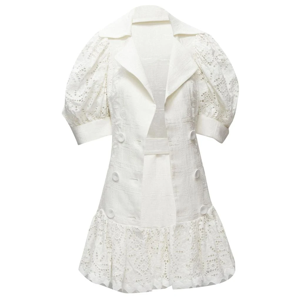 Acler Acler embroidery eyelet puff sleeve belted double breasted dress 3