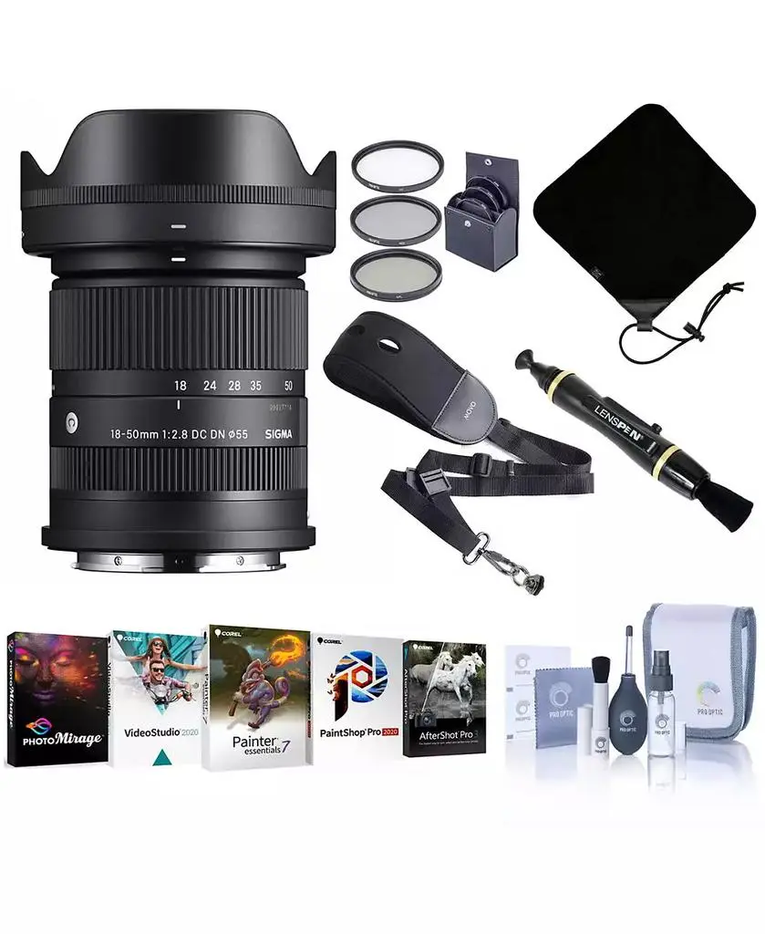 Sigma Beauty 18-50mm f/2.8 DC DN Contemporary Lens for L Mount, Bundle with ProOptic 55mm Filter Kit, Lens Cleaner, Lens Wrap, NS-3 Sling Strap, Cleaning