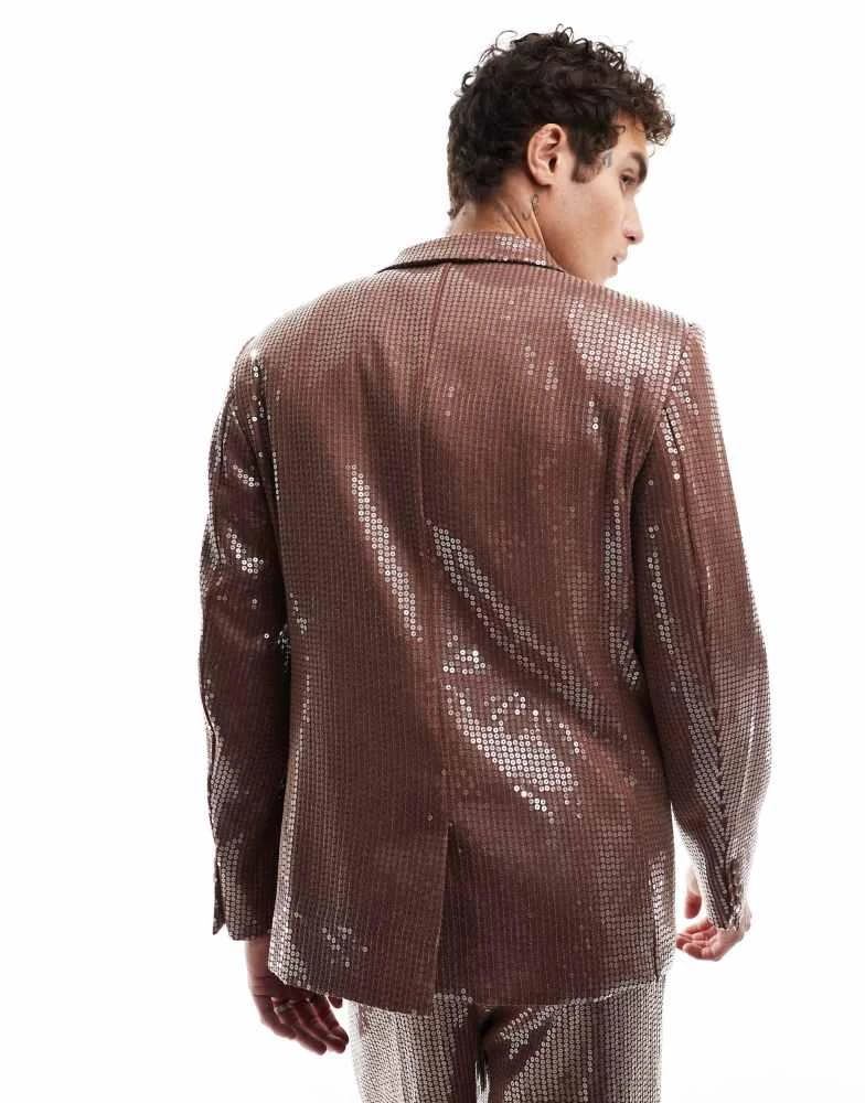 ASOS ASOS DESIGN sequin slim fit suit jacket in brown 3