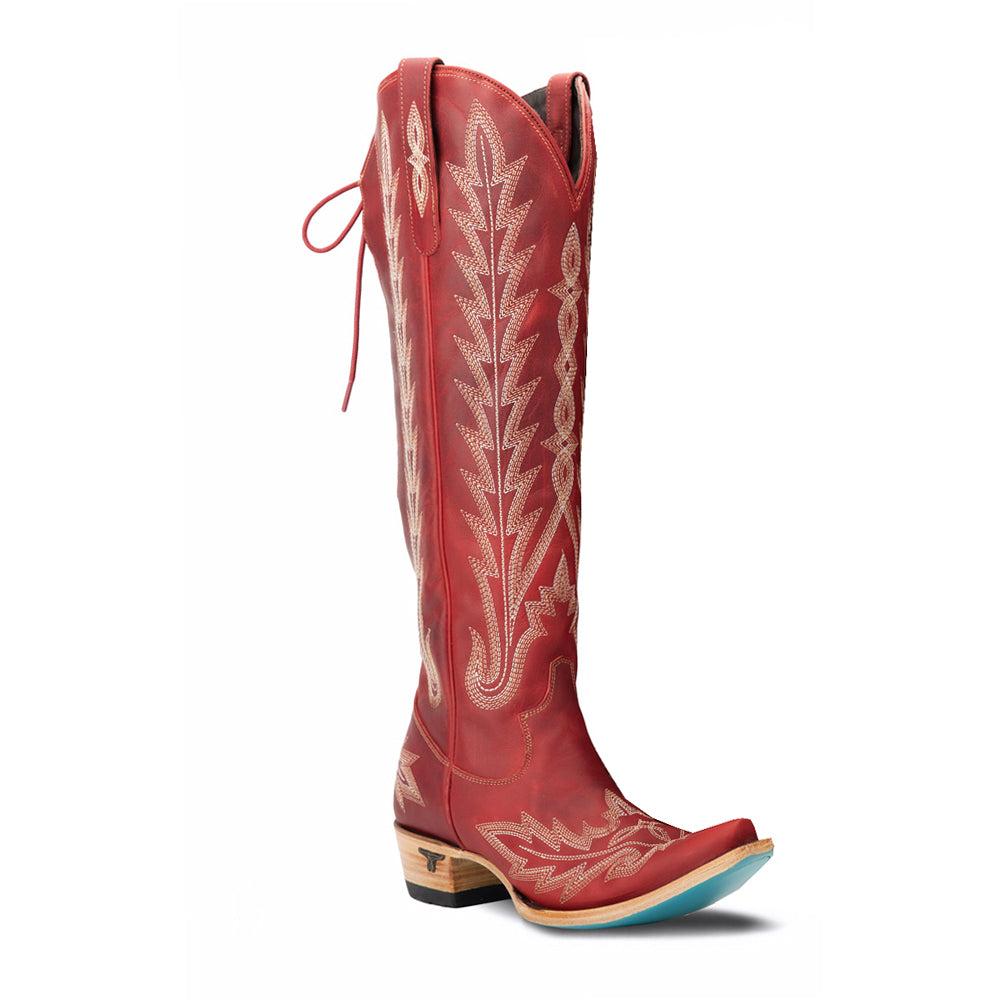 LANE Lexington Knee High Corset Embroidered Snip Toe Zippered Cowboy Boots