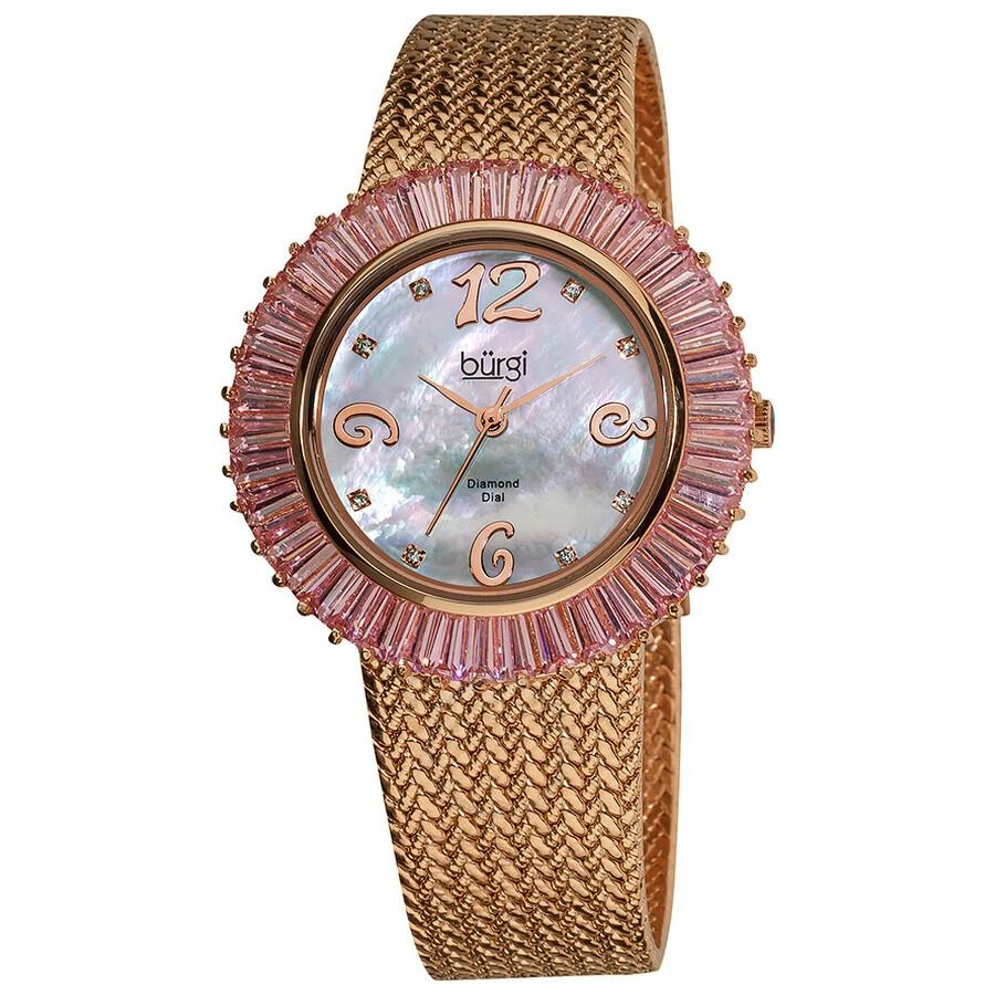 Burgi Faceted Crystal Bezel Mother of Pearl Dial Ladies Watch BUR076PK 1