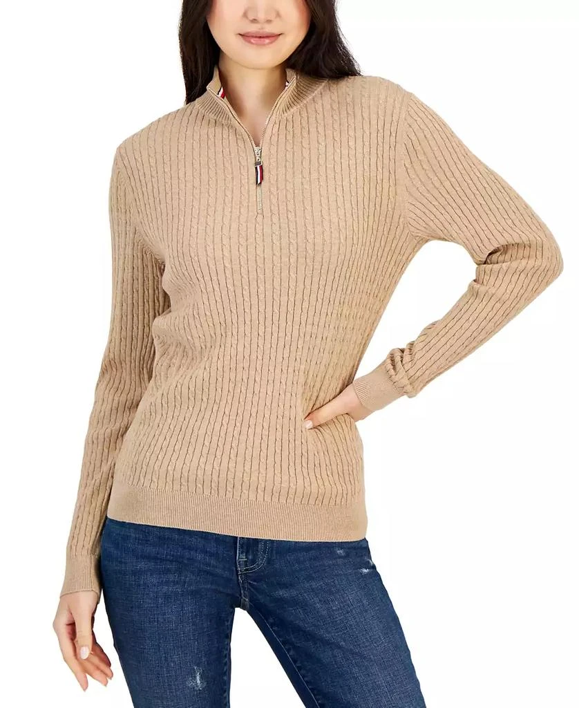 Tommy Hilfiger Women's Cotton Quarter-Zip Cable-Knit Sweater 1