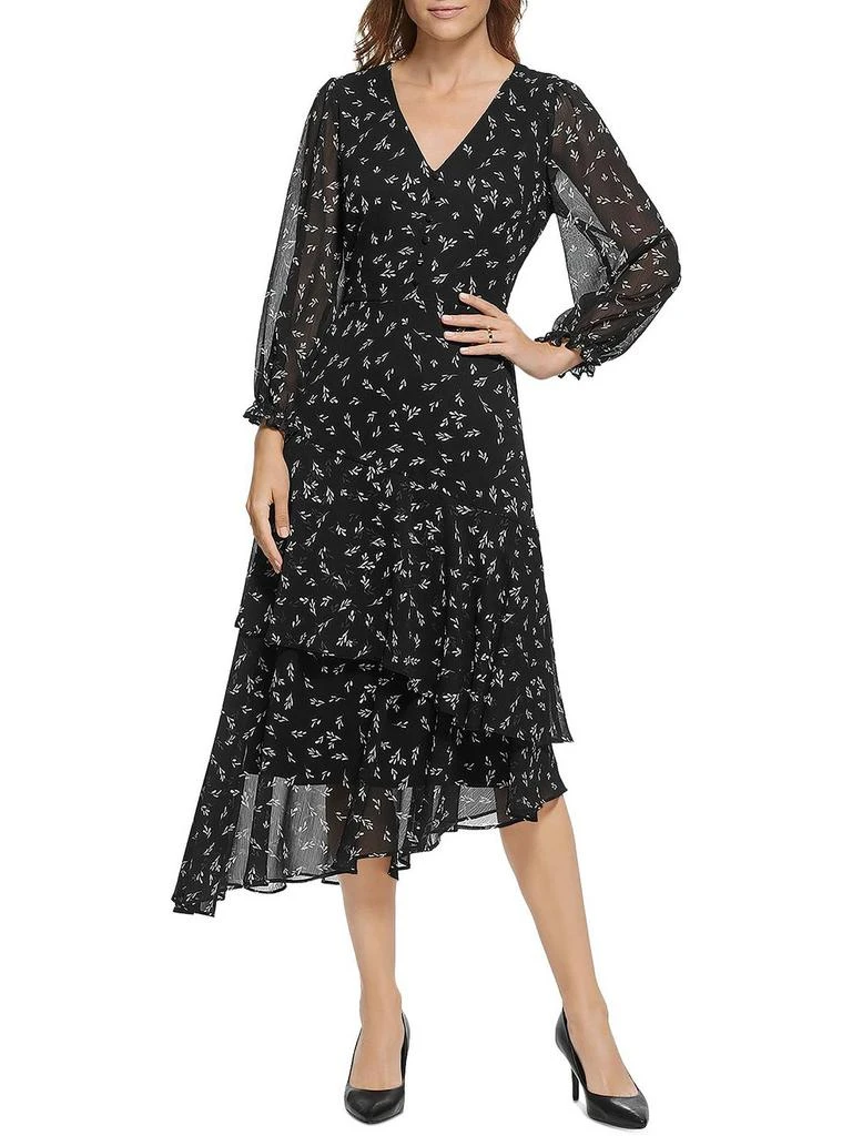 karl lagerfeld fit and flare dress Karl Lagerfeld Paris Women's Floral Border Linen Puff-Sleeve Dress - Soft White Multi