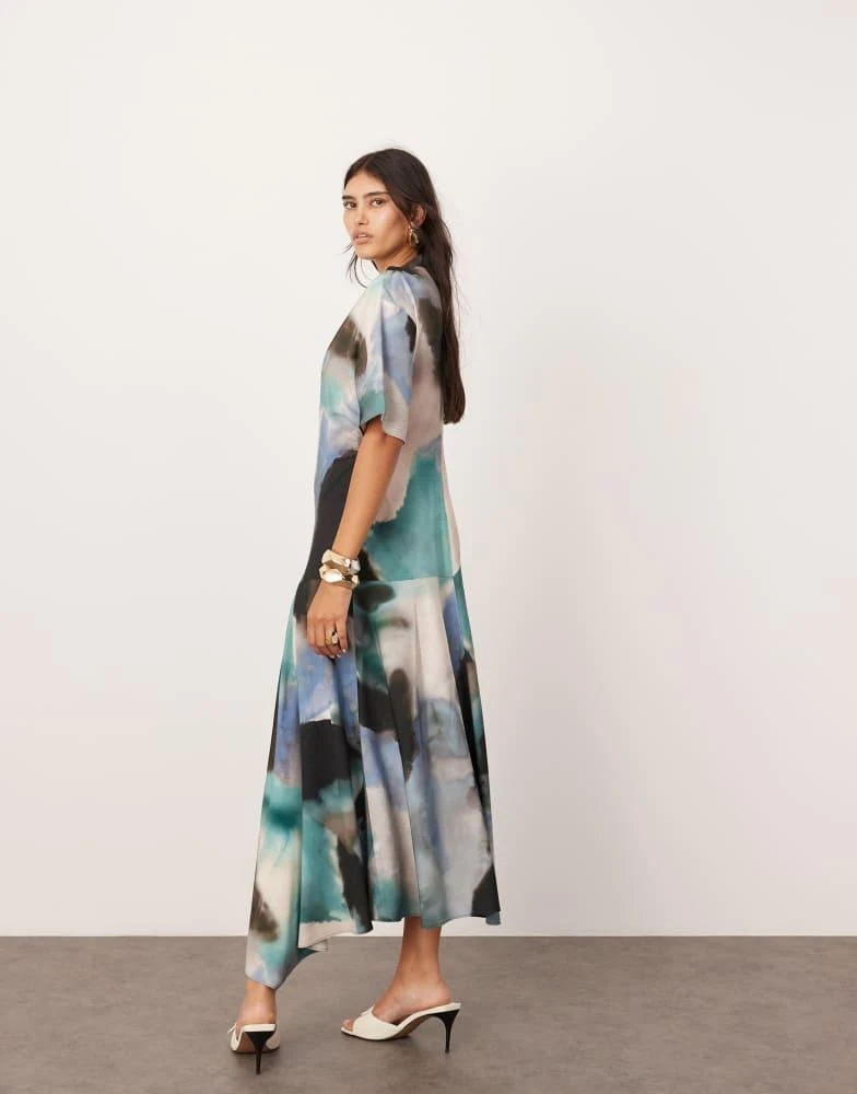 ASOS ASOS EDITION rib detail satin maxi dress in abstract print - MULTI 4