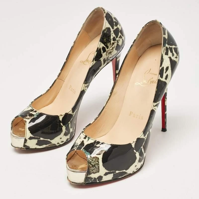Christian Louboutin Christian Louboutin Black/Cream Printed Patent Leather New Very Prive Pumps Size 35 2